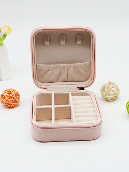 Mini Travel Jewelry Organizer Box – PU Leather Storage Case (10×10×5 cm)