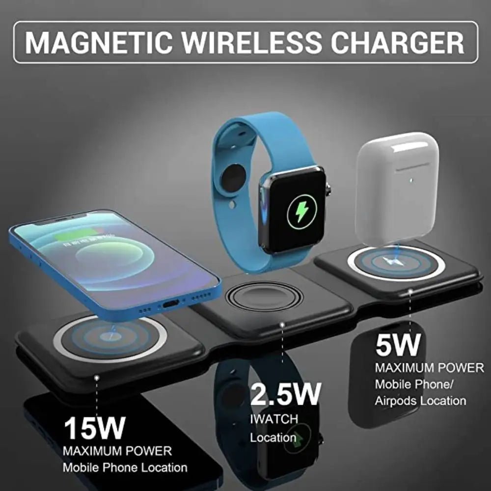 3-in-1 Foldable Magnetic Wireless Charger 15W | iPhone, Apple Watch & AirPods Charging Station - ECOUNS