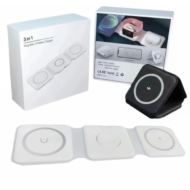 3-in-1 Foldable Magnetic Wireless Charger 15W | iPhone, Apple Watch & AirPods Charging Station - ECOUNS