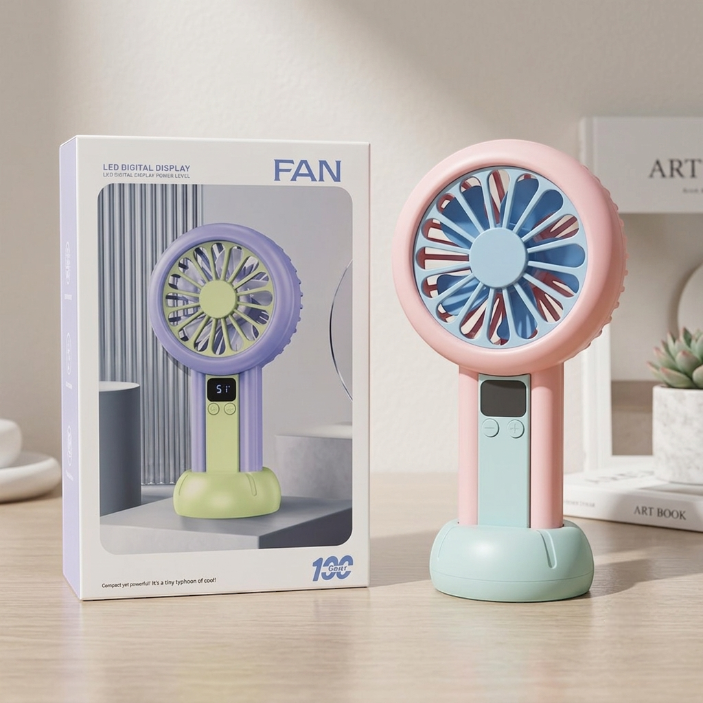 Portable Rechargeable Mini Handheld Fan – USB Cooling Fan with Digital Display