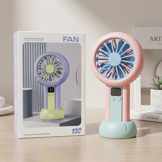 Portable Rechargeable Mini Handheld Fan – USB Cooling Fan with Digital Display
