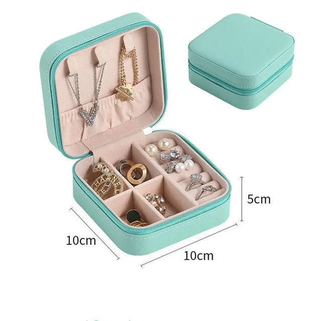 Mini Travel Jewelry Organizer Box – PU Leather Storage Case (10×10×5 cm)