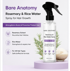 Bare Anatomy Rosemary & Rice Water Hair Growth Spray | Strengthens Roots & Promotes Thicker Hair | 100ml