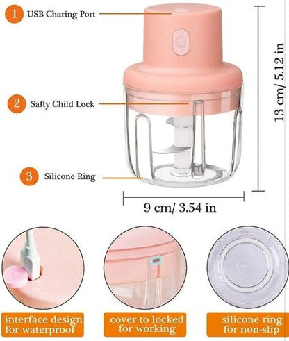 Electric Mini Food Chopper – One-Touch USB Rechargeable Vegetable & Garlic Chopper