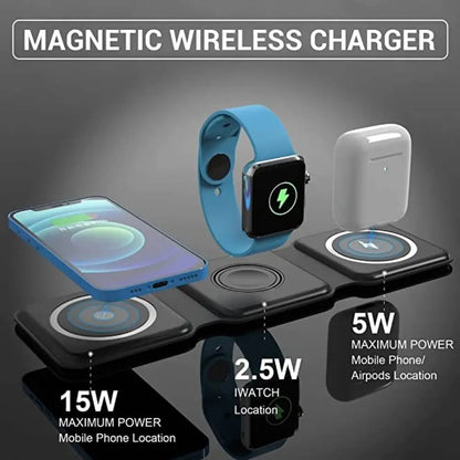 3-in-1 Foldable Magnetic Wireless Charger 15W | iPhone, Apple Watch & AirPods Charging Station